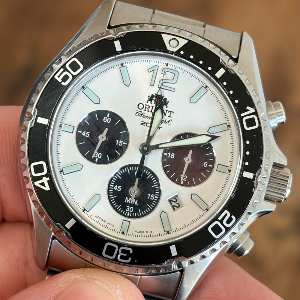 Orient Mako III Solar Quartz Diver Chronograph Watch “Panda”